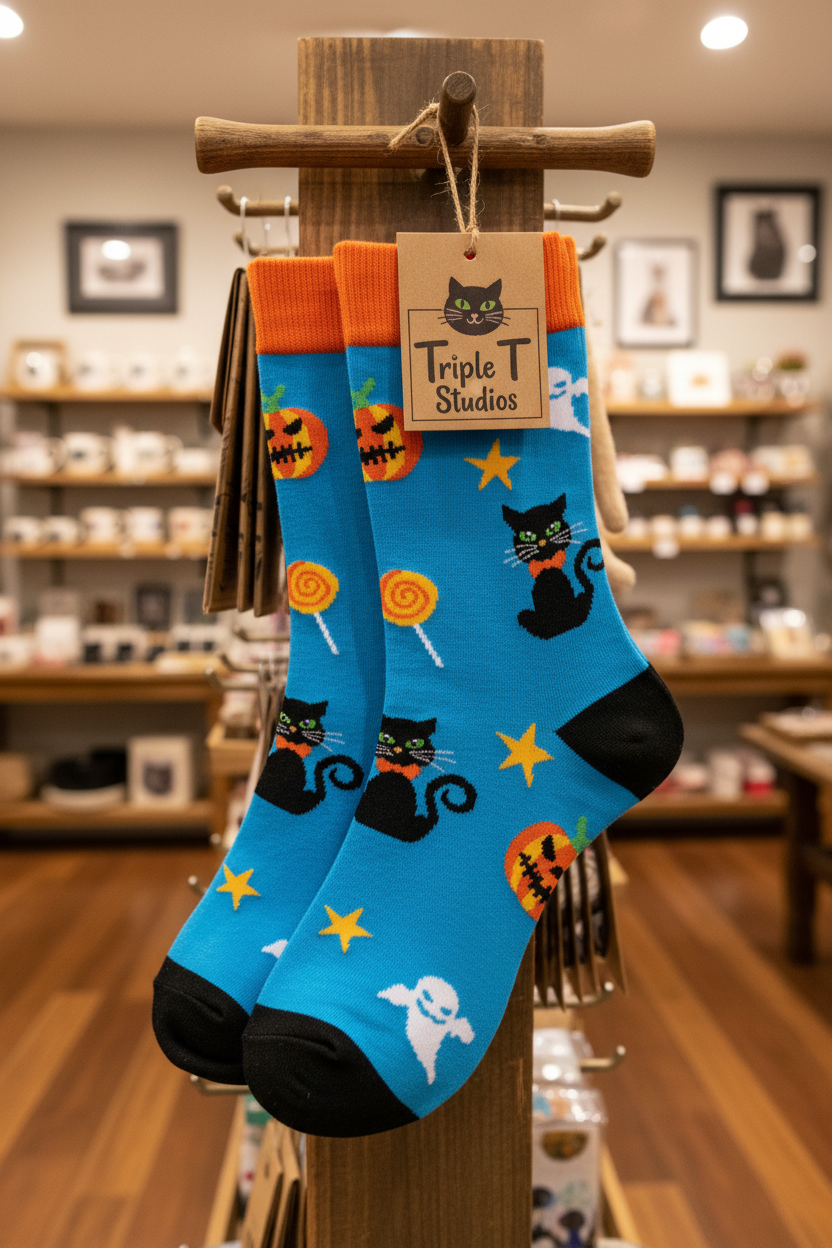 Halloween Candy Black Cat Socks