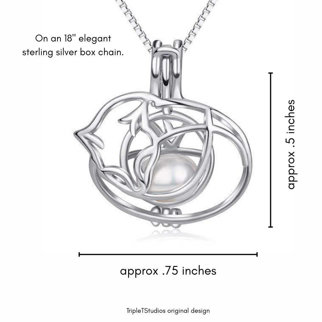 Cat Nap Pearl Cage Pendant | Sterling Silver Cat Necklace