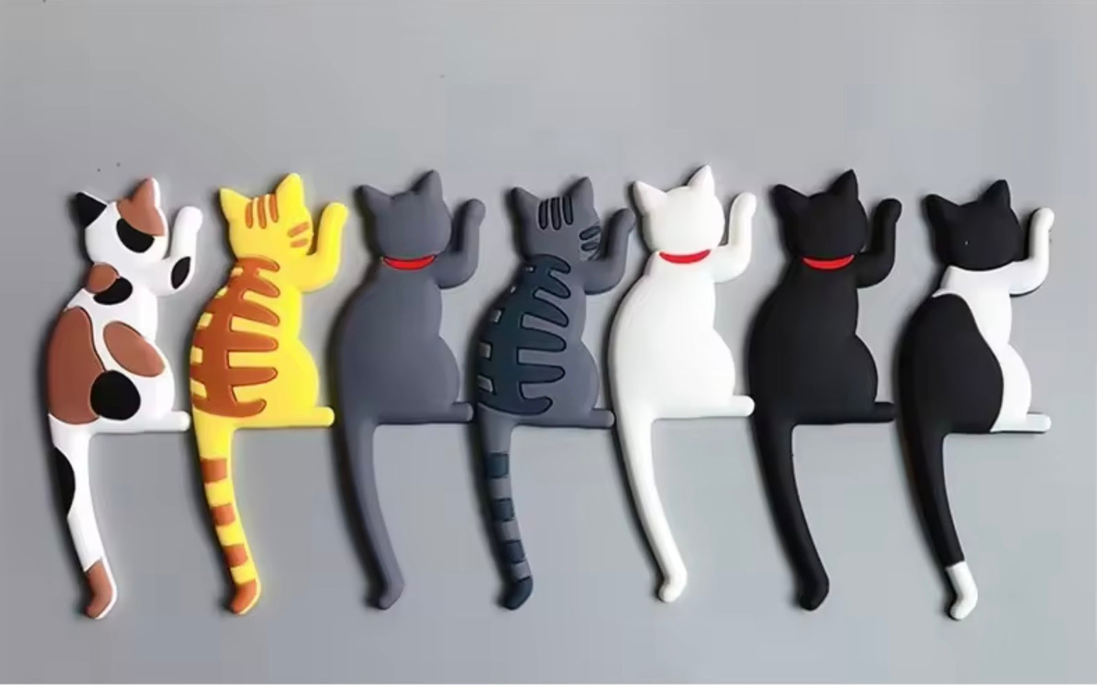 Set of cat shaped flexible hooks with a bendable tail and magnet