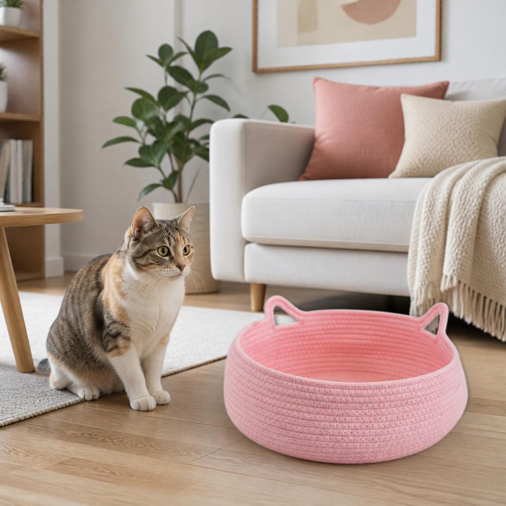 Cat Ear Cotton Rope Basket Bed