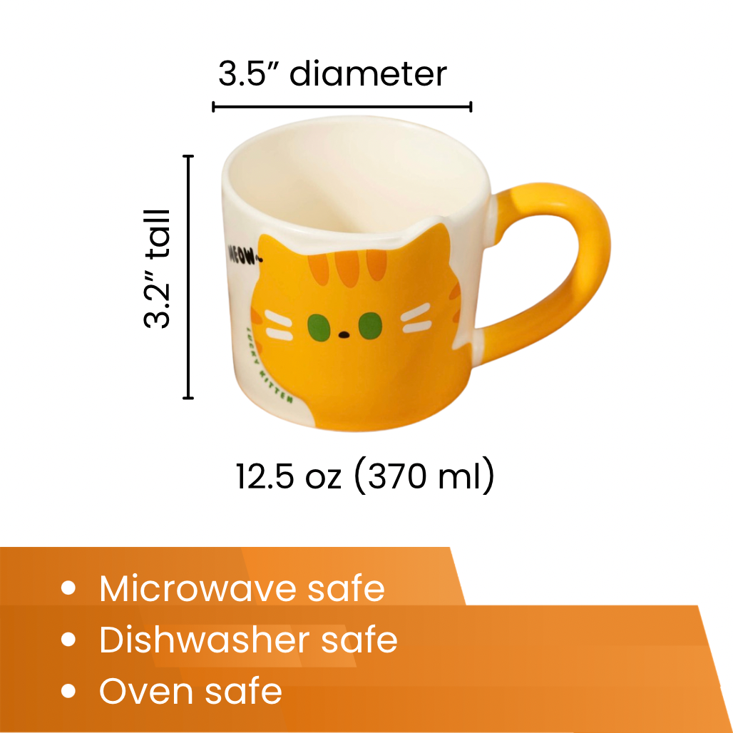 Bright Ceramic Cat Mug & Matching Spoon