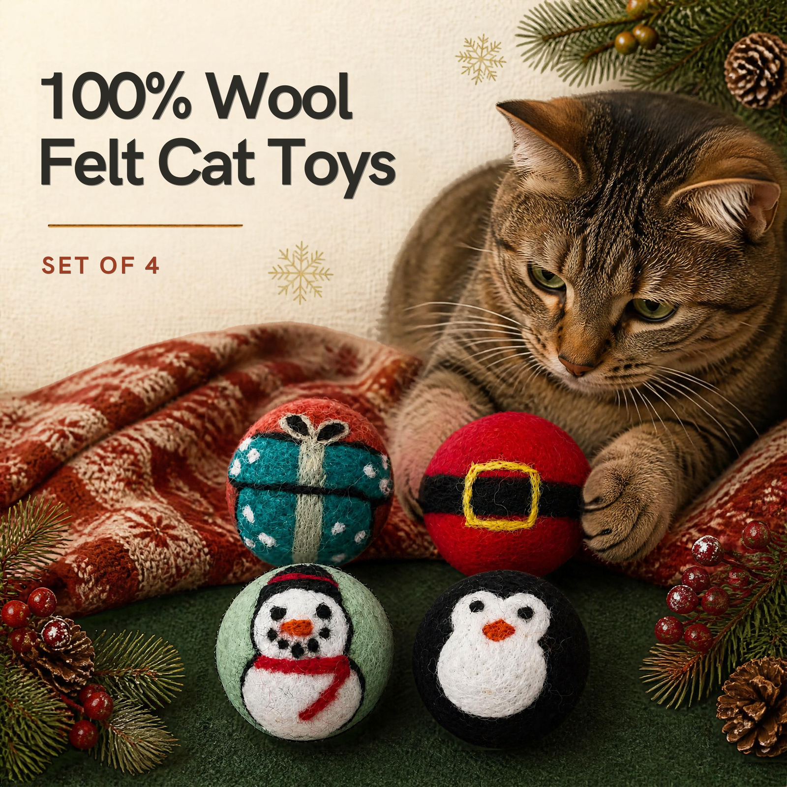 Holiday Wool Cat Toys | Set of 4
