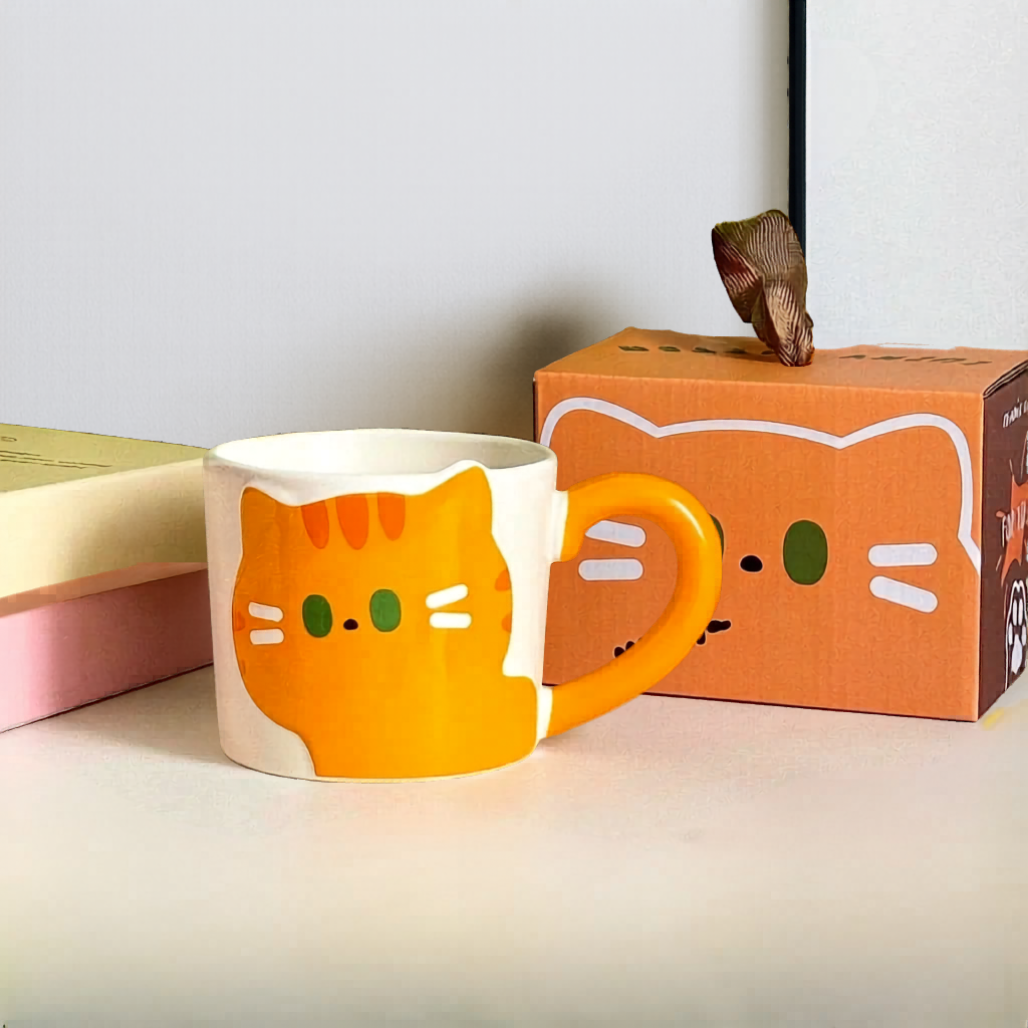 Orange Cat white ceramic mug with gift box
