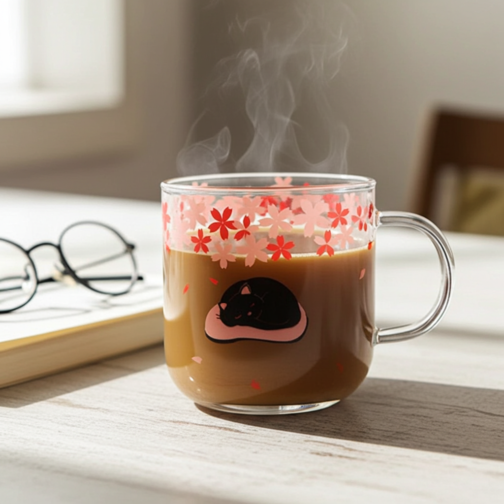 Glass Cat Mug | Sakura Cat Mug