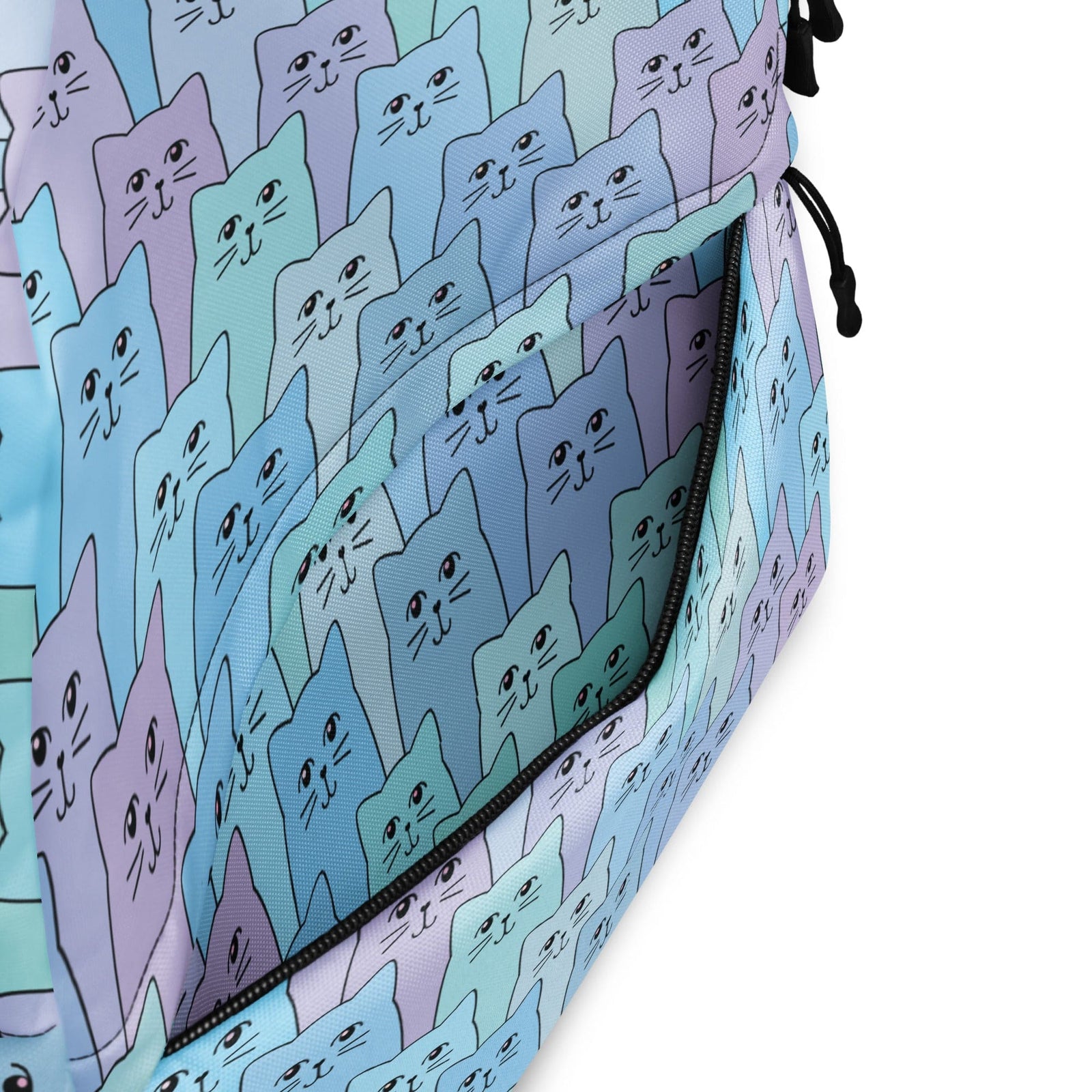 Cat-Themed Backpack | Happy Cat Blue. Pocket closeup