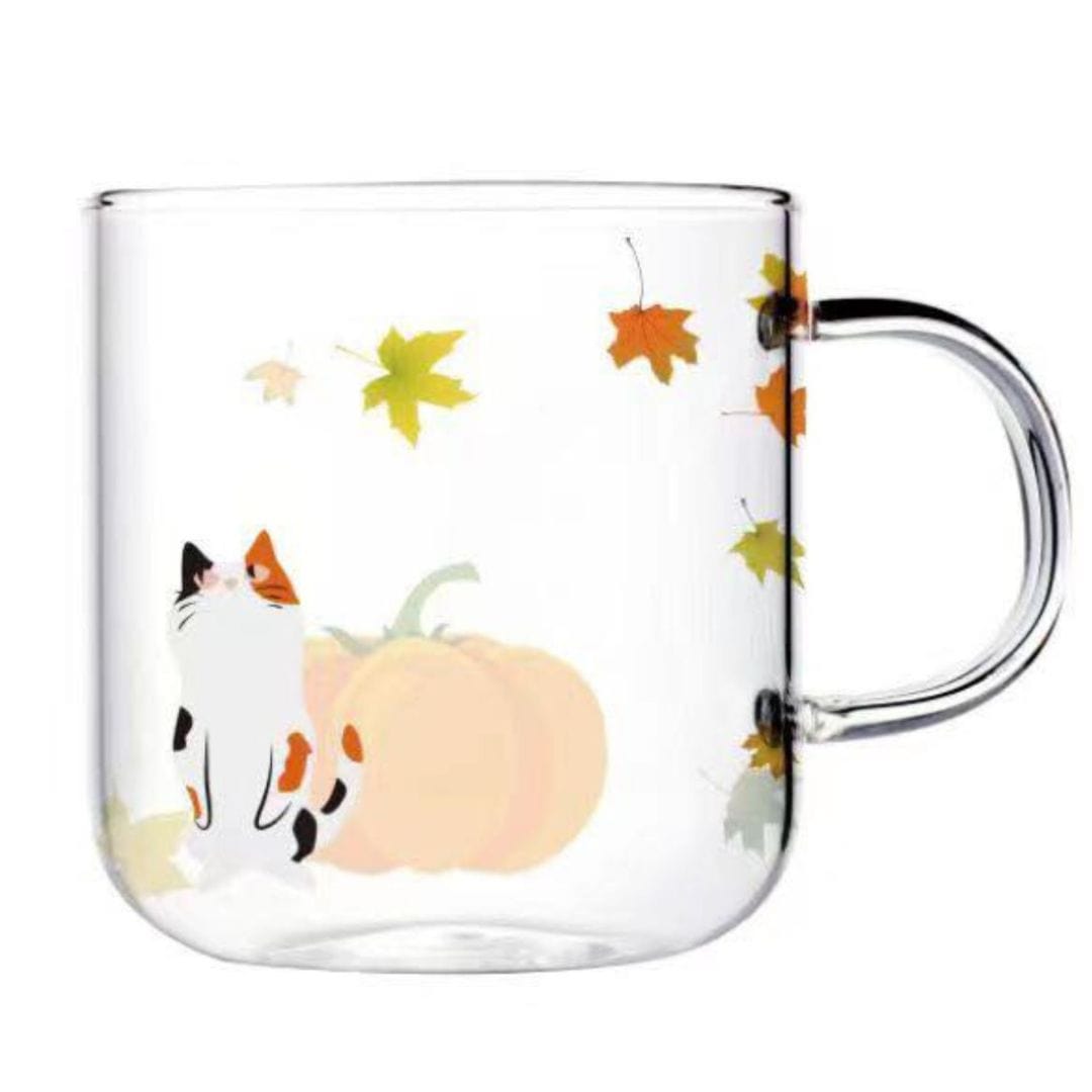 Fall Thinking Calico Cat Glass Mug