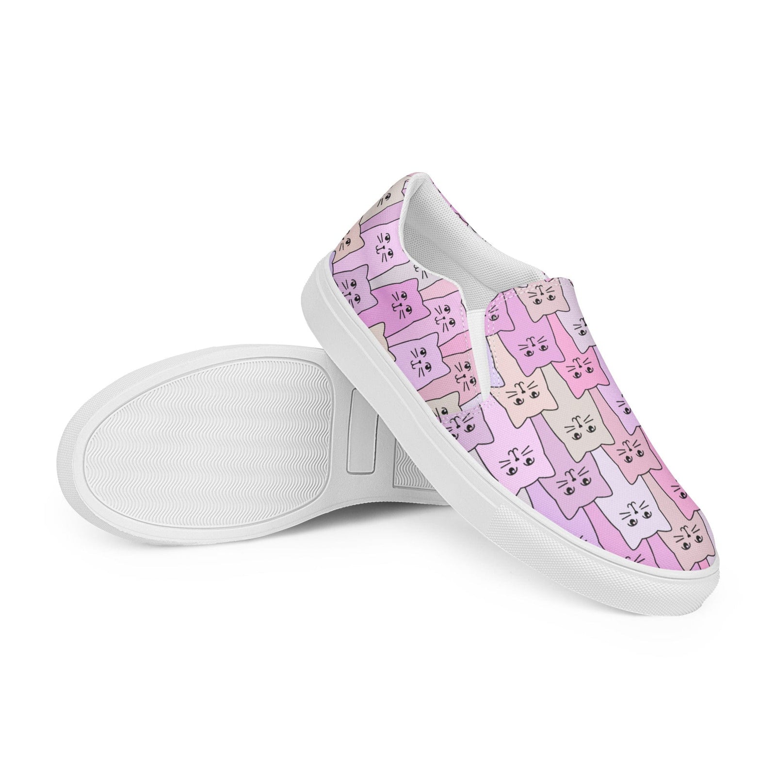 Cat-Themed Slip On Canvas Shoes- Purple. Bottom