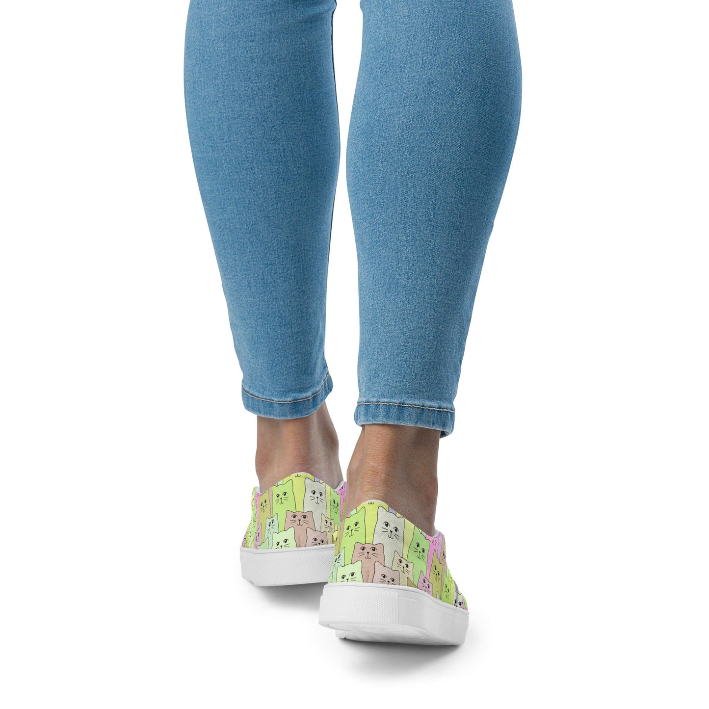 Cat-Themed Canvas Shoes | Happy Cat Multi-Color. Back of shoe
