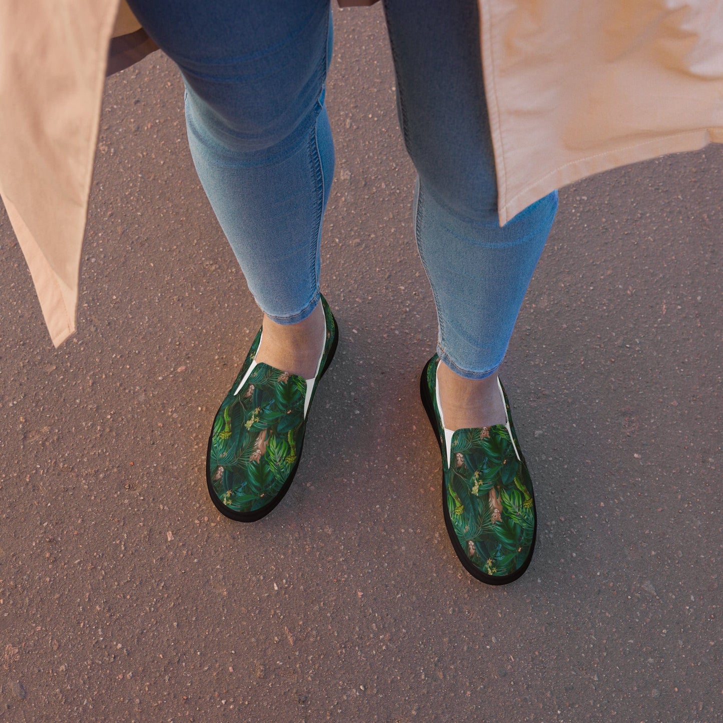Cat-Themed Slip-On Canvas Shoes | Tropical Puma. on model