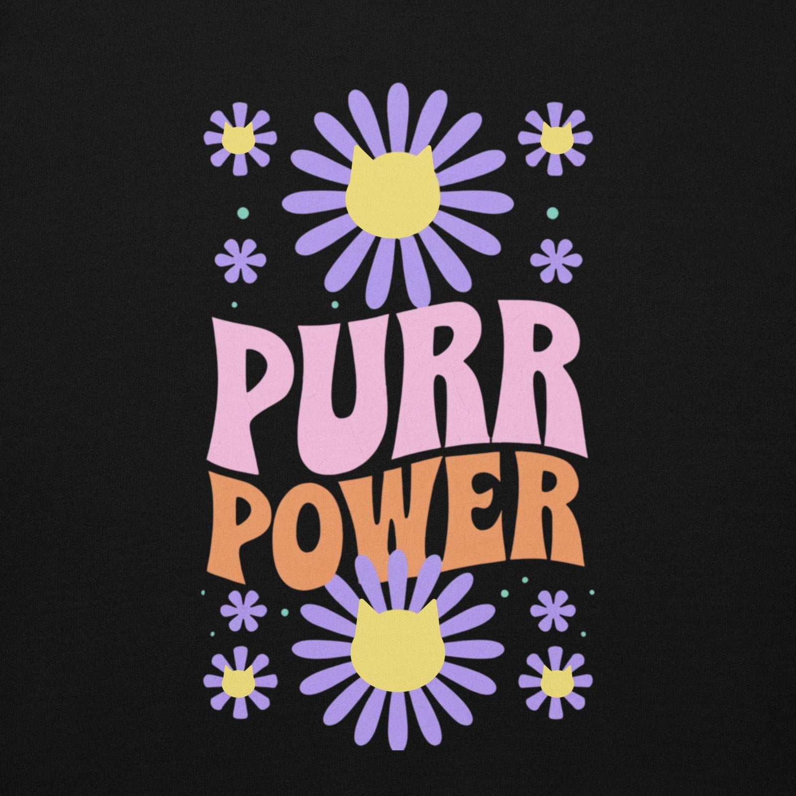 Cat-Themed Hoodie | Purr Power design close up