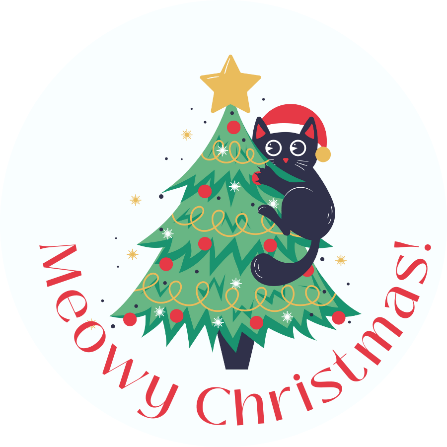 Black Cat in Christmas Tree Sticker | Printable