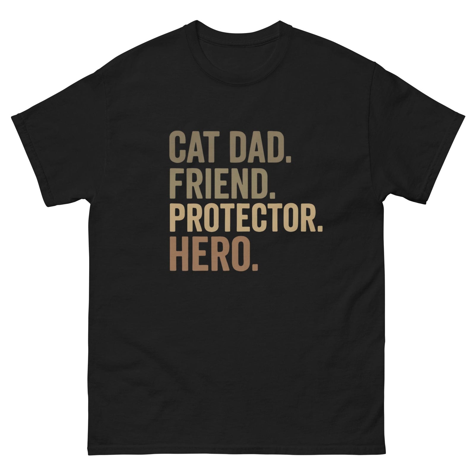 black shirt that says cat dad, friend, protector, hero