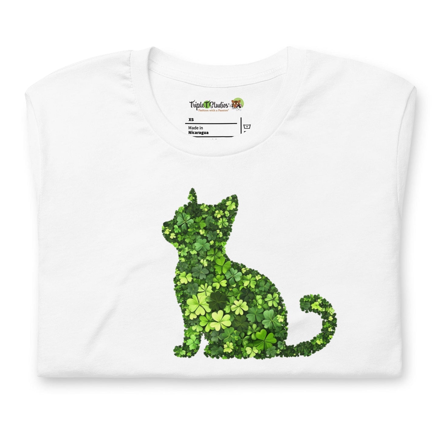 Shamrock Cat T-Shirt. White Foldd