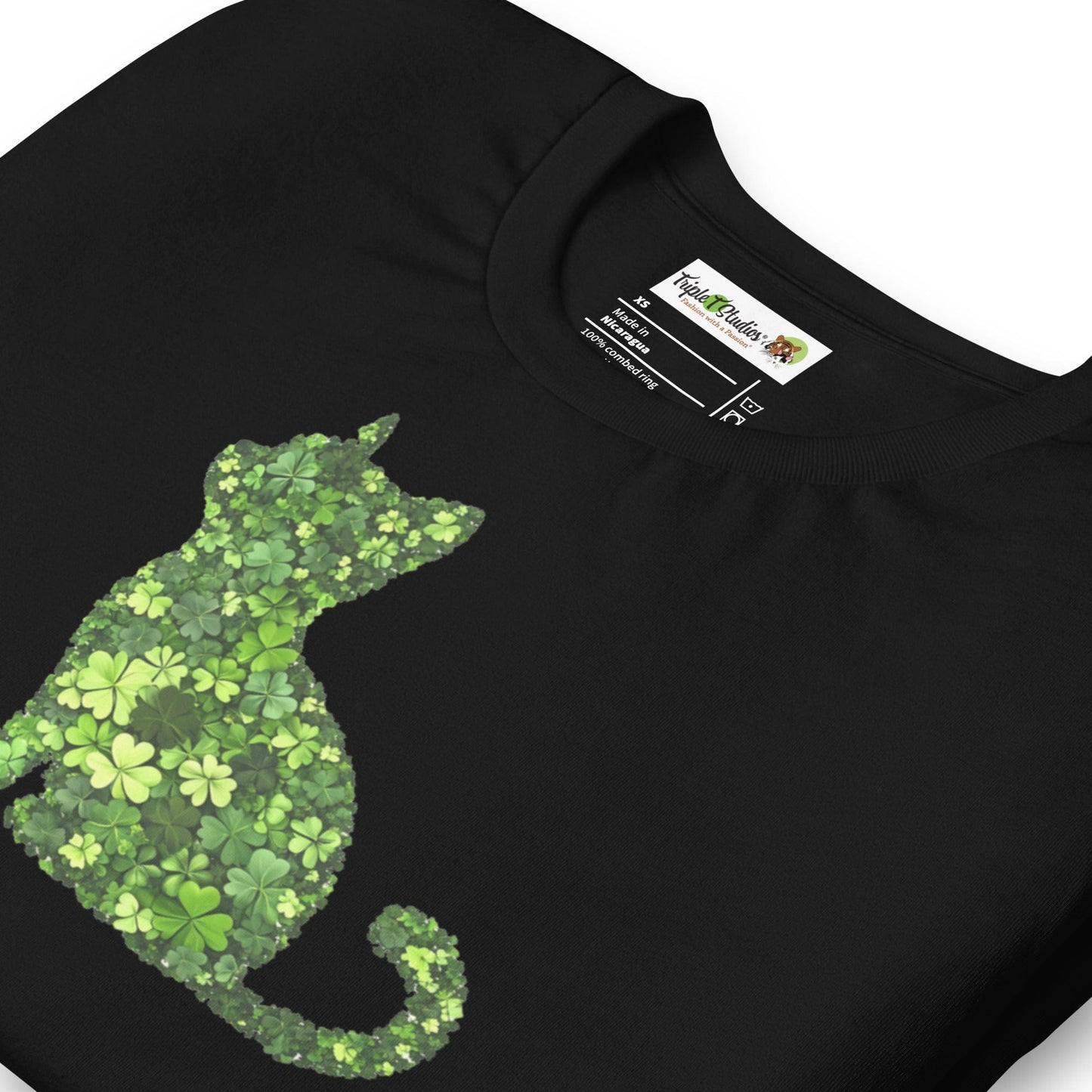Shamrock Cat T-Shirt. Folded