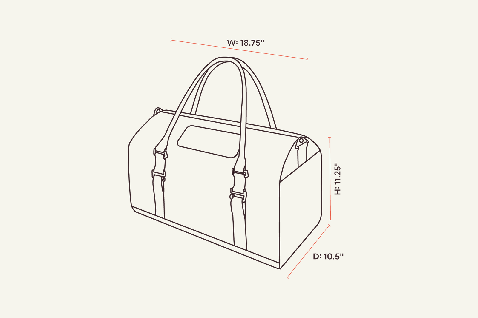Tuft paw cat carrier diagram with labeled dimensions featured on white background