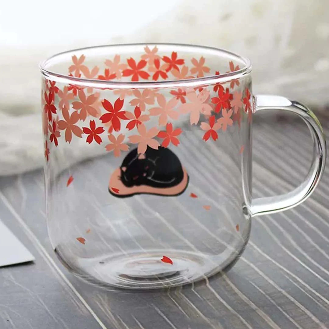 Glass Cat Mug | Sakura Cat Mug