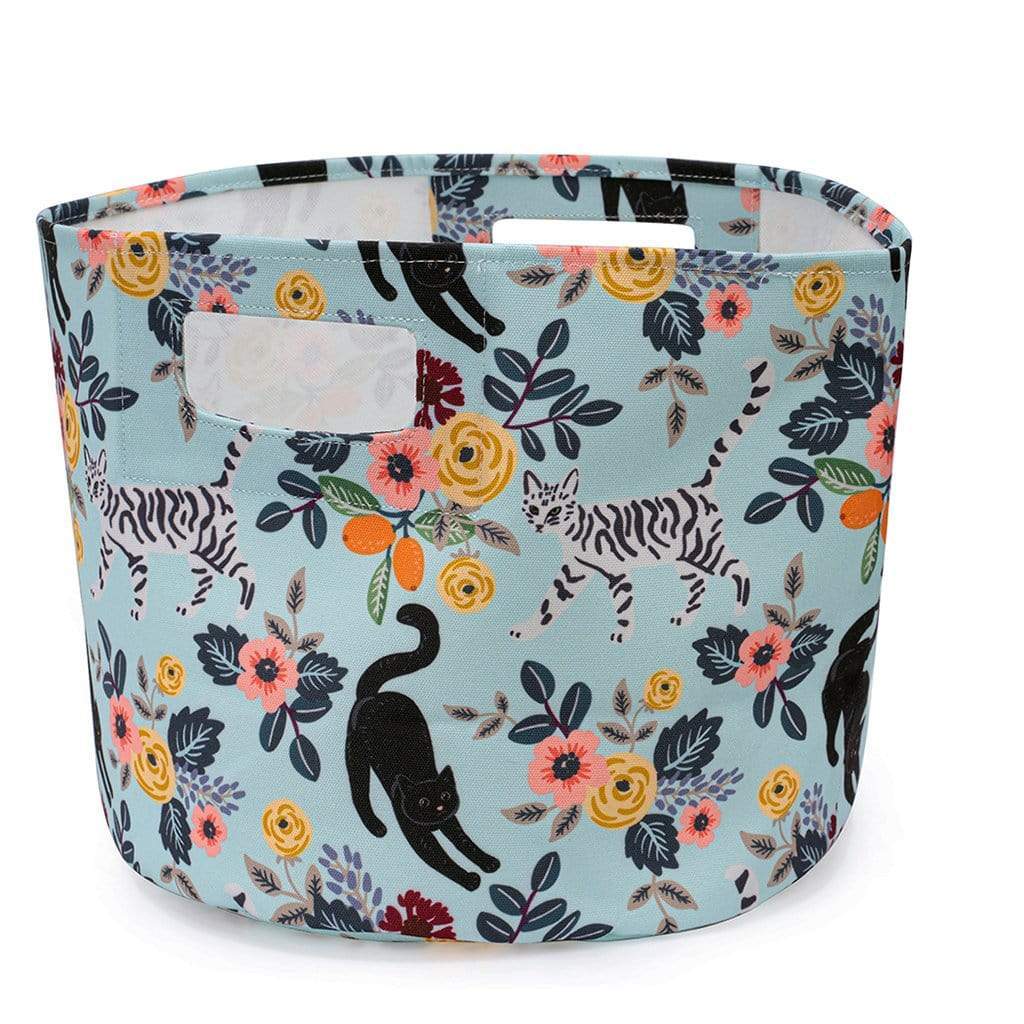 Cats & Flowers Canvas Storage Bin- Triple T Studios