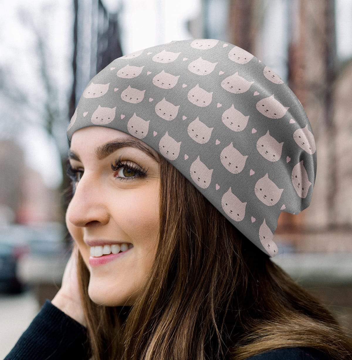 Pink Cats & Gray Beanie - Triple T Studios