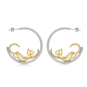Cat Earrings- Gold Cat Hoop Earrings