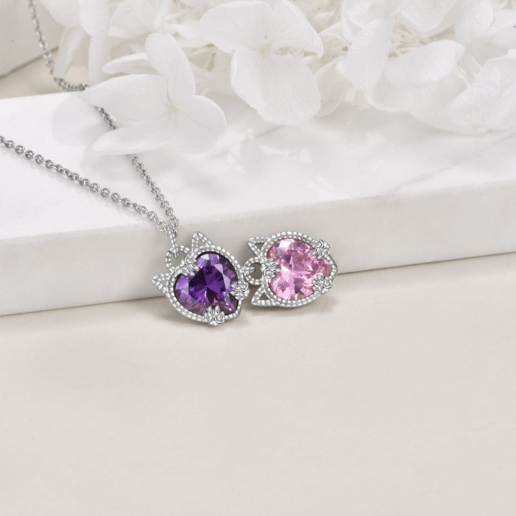 Pink Nose Crystal Cat Charm Necklace