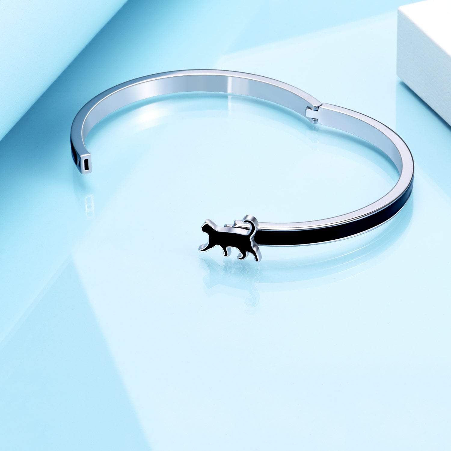 Black Cat Enamel Metal Bangle Bracelet