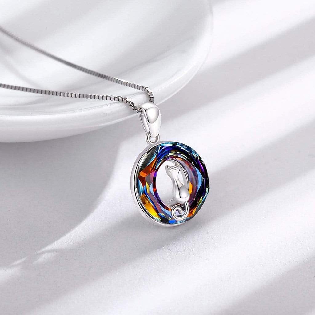 Cat Necklace-Rainbow Crystal Cat Necklace