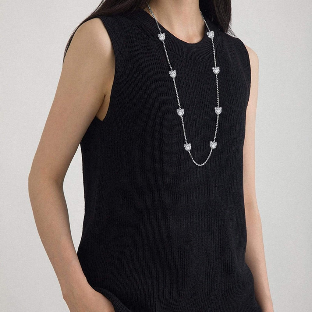 Clear Crystal Cat Station Necklace