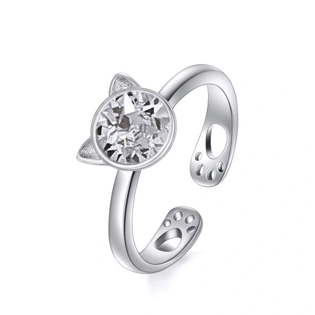 GIFT SET: Sterling Silver Crystal Cat Earrings & Matching Ring