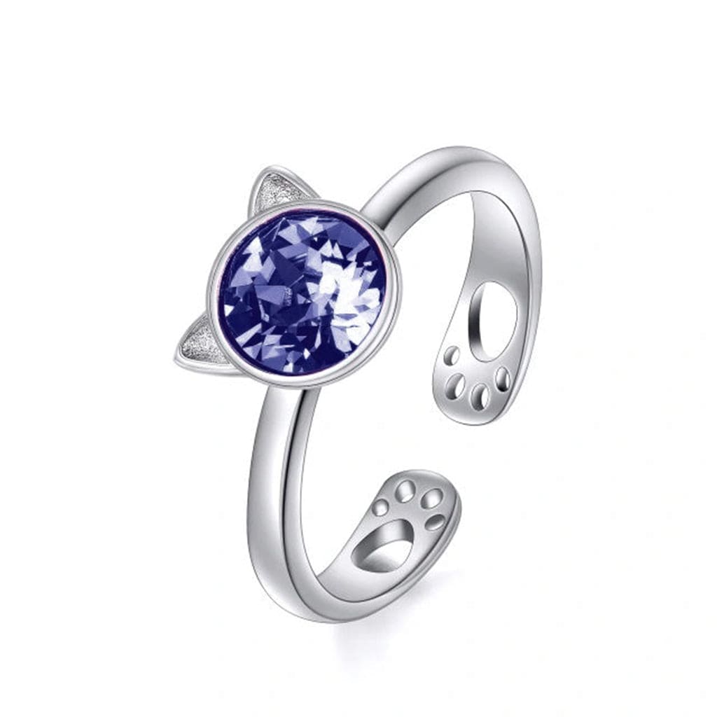 GIFT SET: Sterling Silver Crystal Cat Earrings & Matching Ring