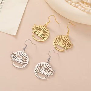 Cat Loaf Tiger Stripe Stainless Steel Earrings