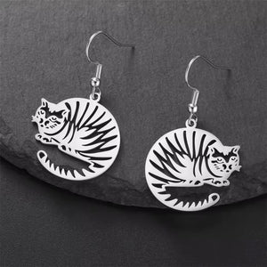 Cat Loaf Tiger Stripe Stainless Steel Earrings