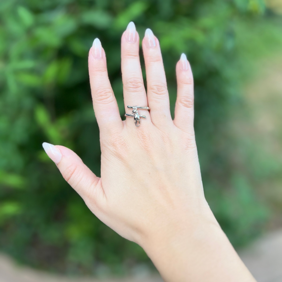 Hang In There Sterling Adjustable Cat Ring
