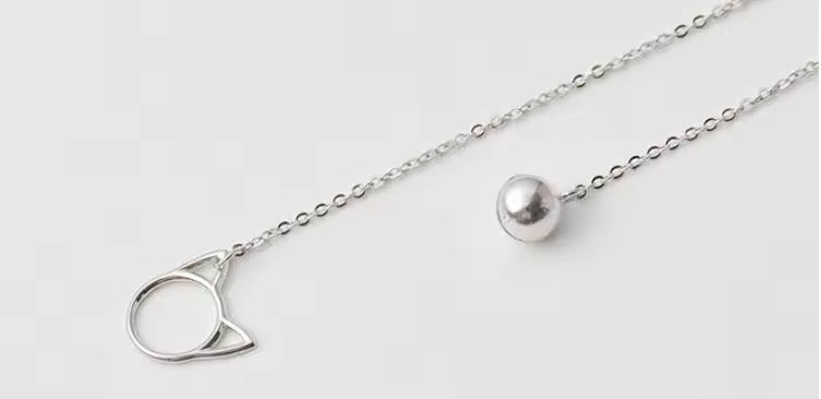 Sterling Silver Lariat Cat Bell Necklace