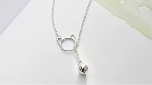 Sterling Silver Lariat Cat Bell Necklace