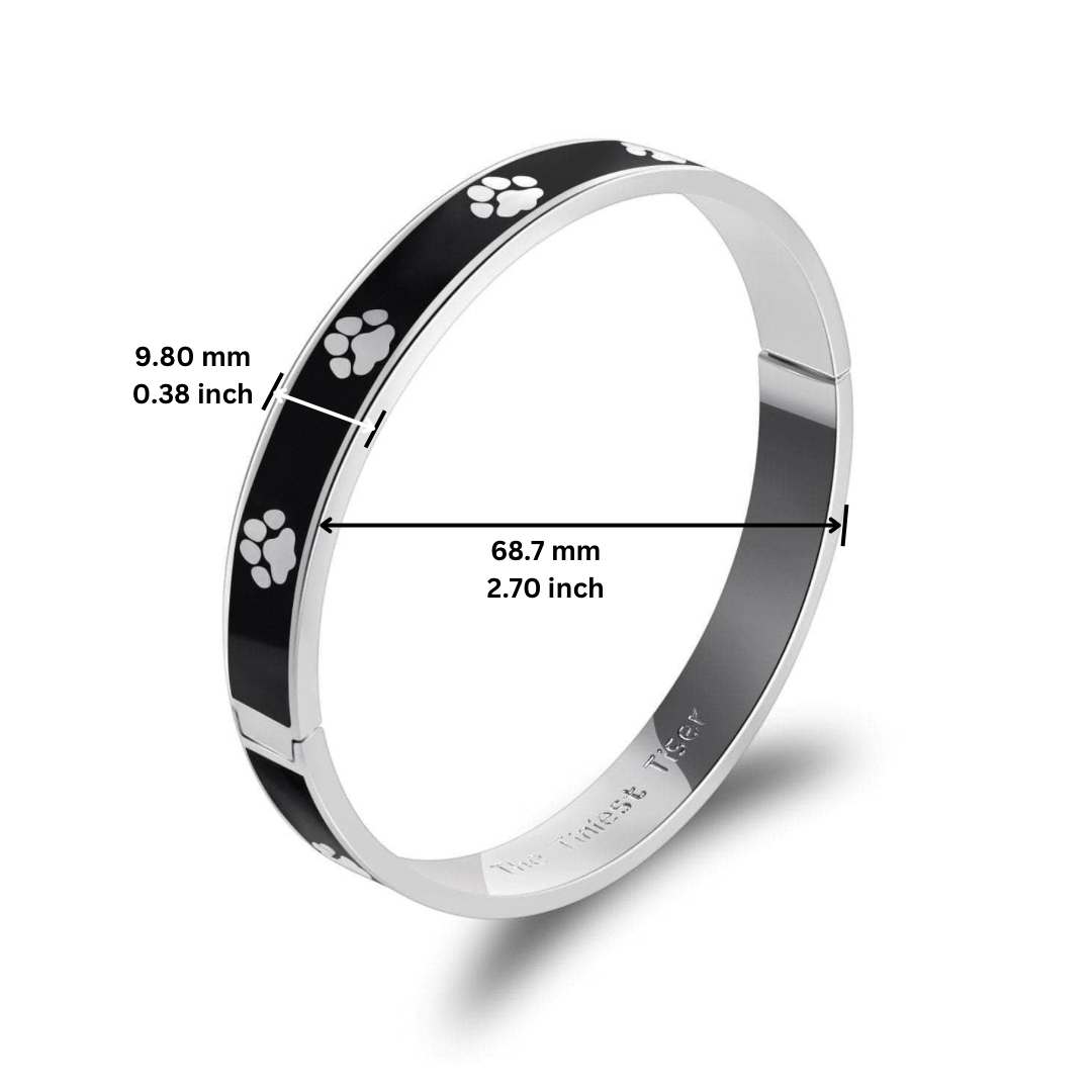Silver Paws on Black Enamel | Cat Bangle Bracelet