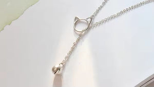 Sterling Silver Lariat Cat Bell Necklace