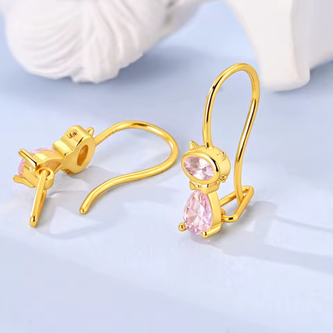 Pink Crystal Panther Vermeil Earrings