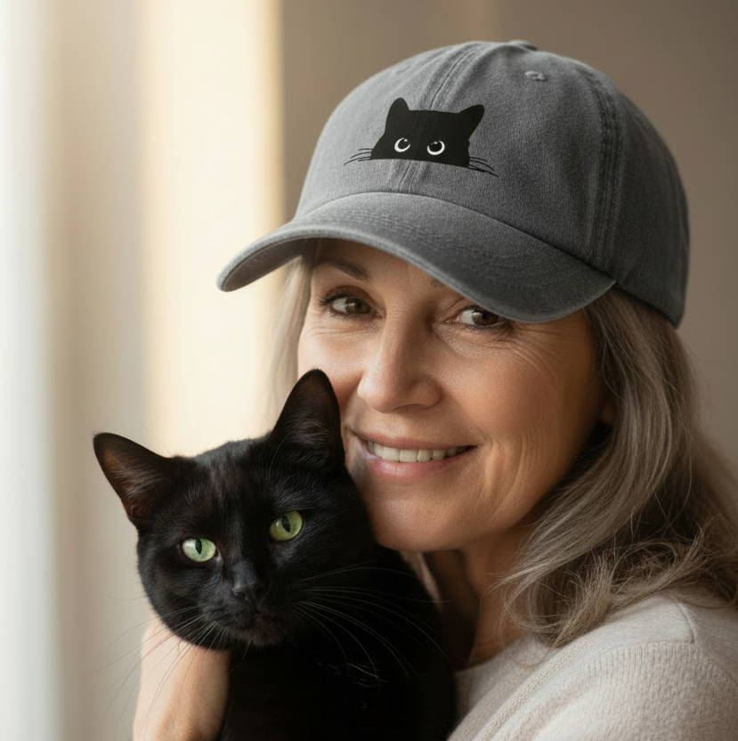 Embroidered Black Cat Baseball Cap