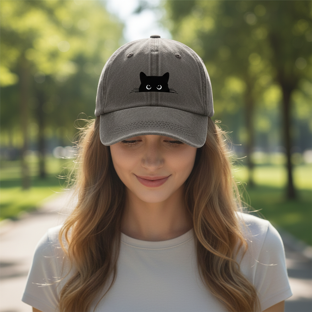 Embroidered Black Cat Baseball Cap