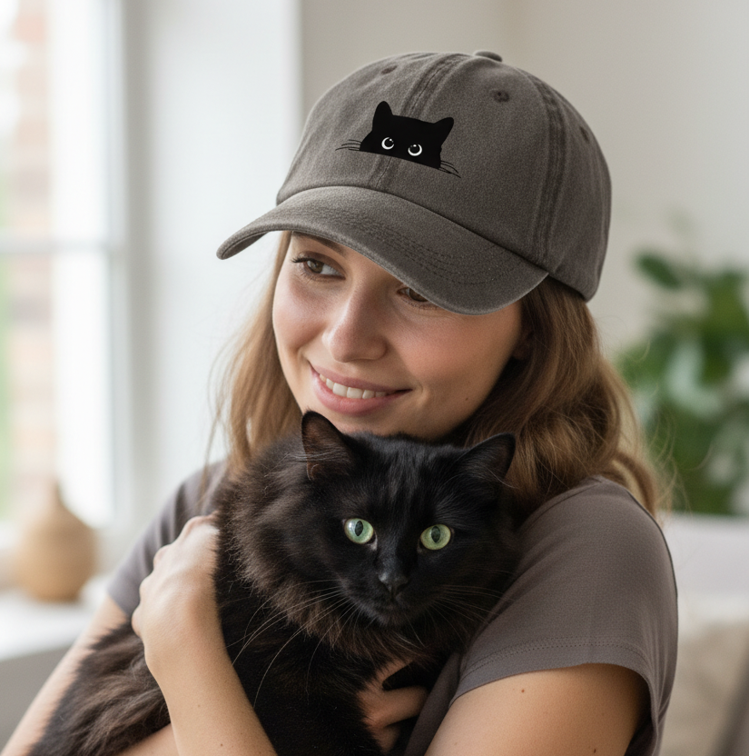 Embroidered Black Cat Baseball Cap