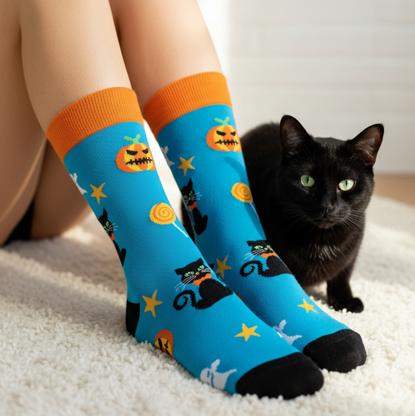 Halloween Candy Black Cat Socks