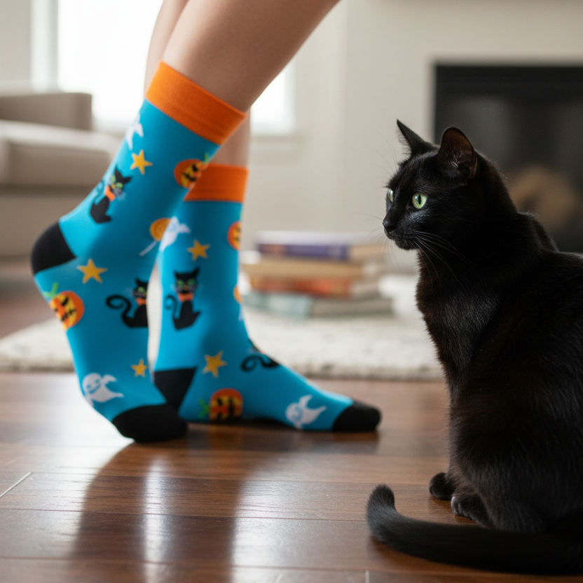 Halloween Candy Black Cat Socks