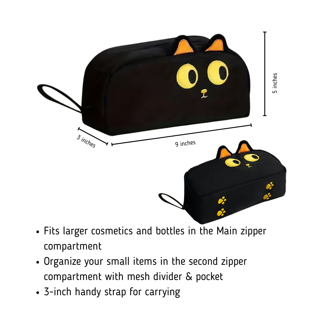 Black Cat Embroidered Cosmetic Case