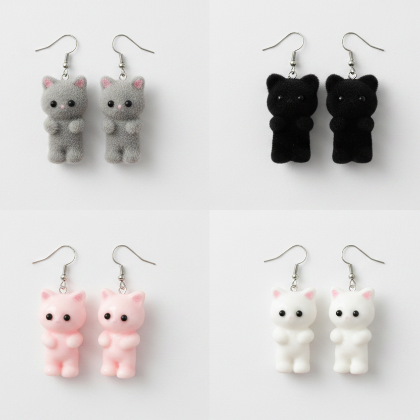 Calico Fuzzy Cat | Cat Earrings