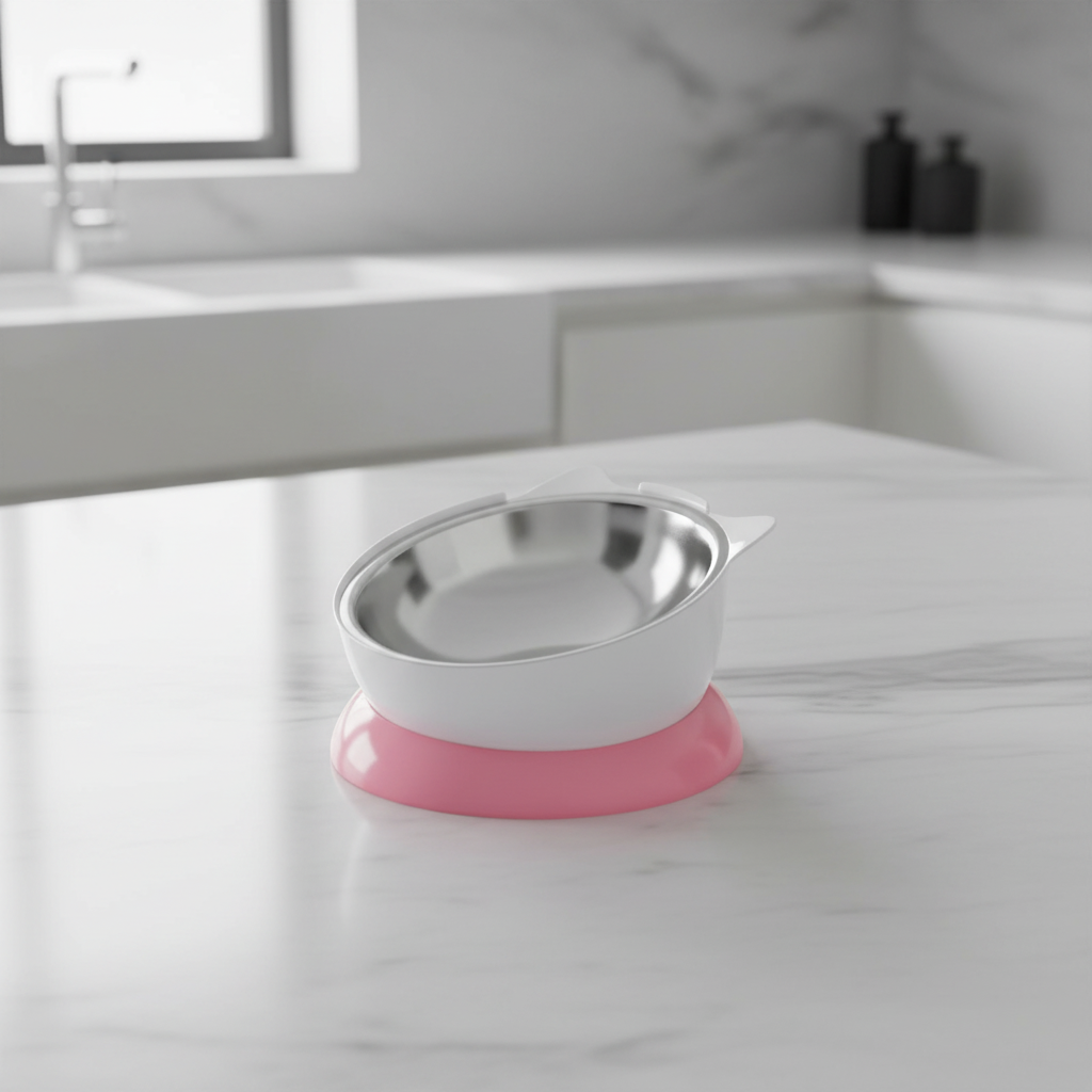 Stainless steel cat Bowl on kitchen counter