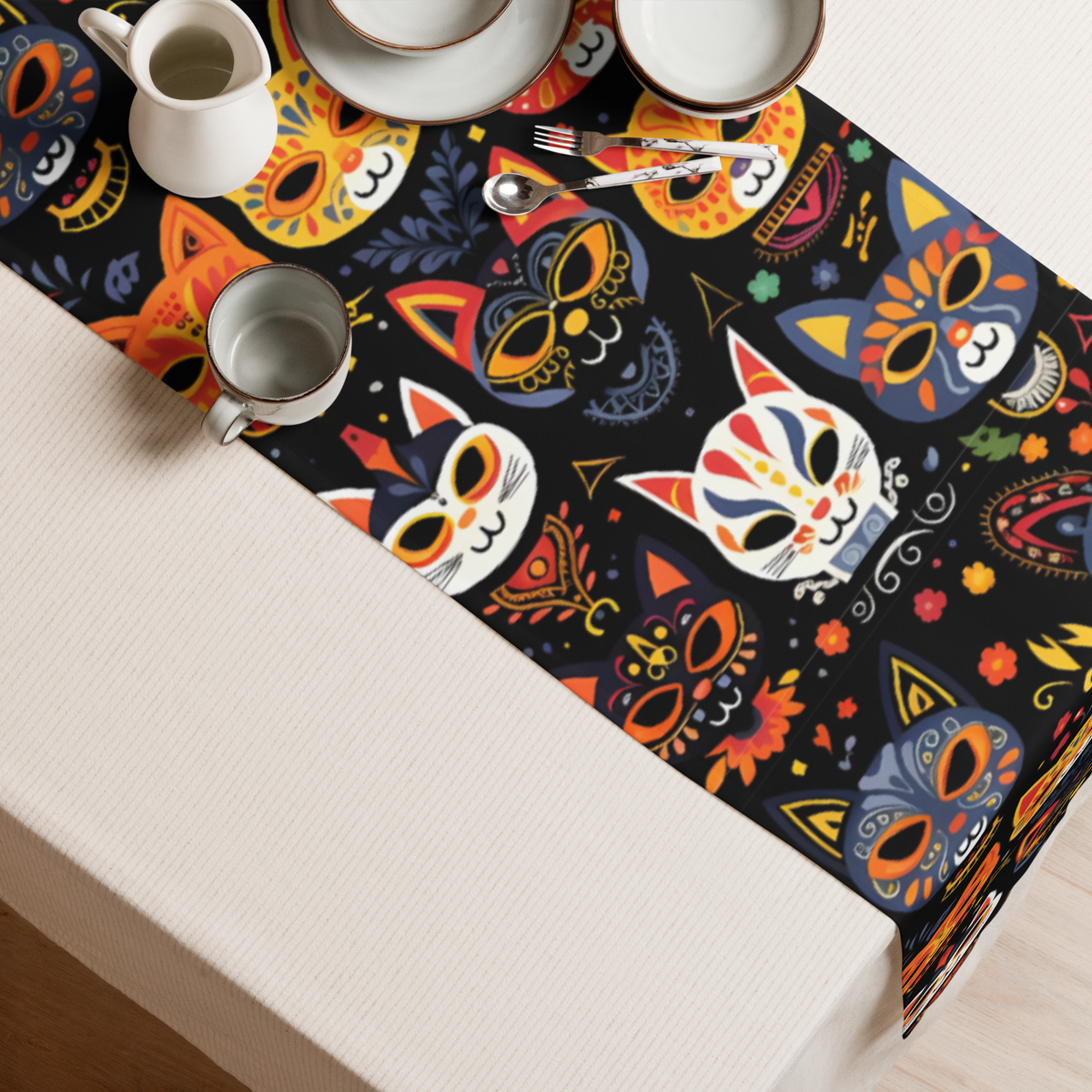Table runner | Gatos del Dia de los Muertos