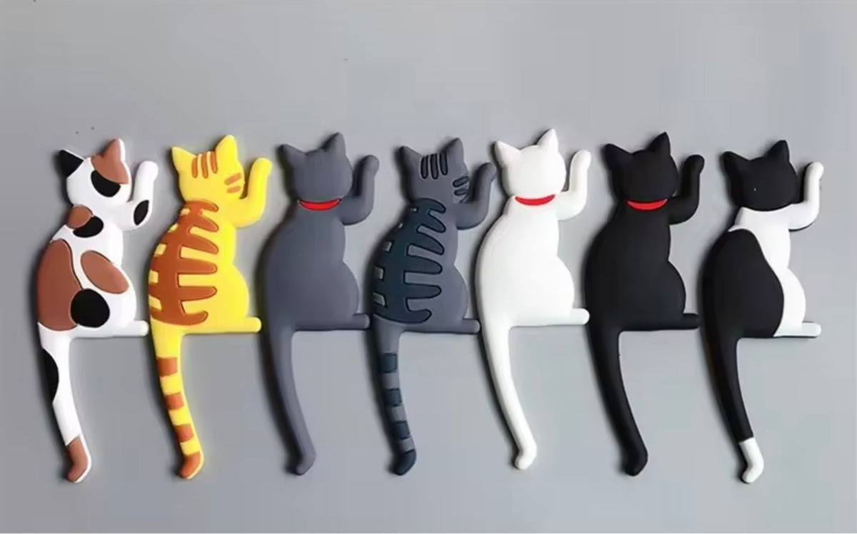 Set of cat shaped flexible hooks with a bendable tail and magnet
