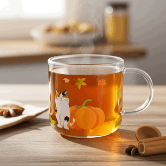 Autumn themed handpainted borosilicate glass coffee mug