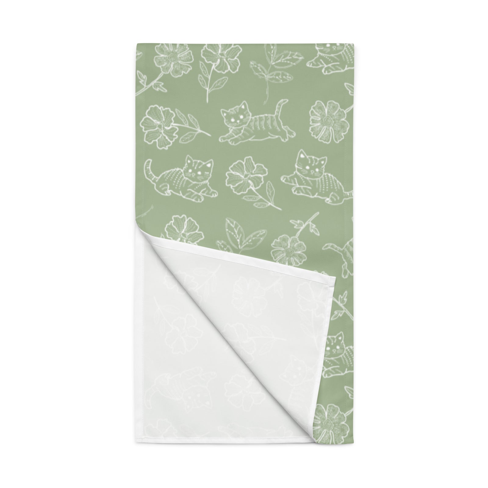 Table runner | Green Floral Cats