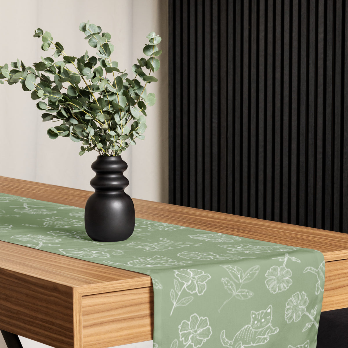 Table runner | Green Floral Cats